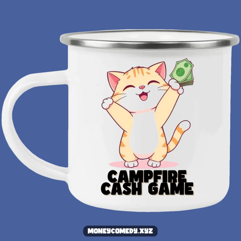 Funny Cat Money Camping Mug - Playful Feline Bills Cash Camp Gift