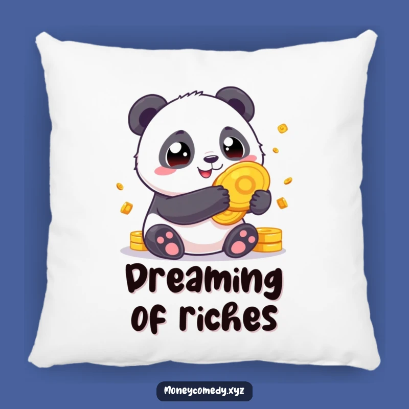 Funny Panda Fortune Pillow - Chubby Panda Gold Coins Cozy Decor Gift