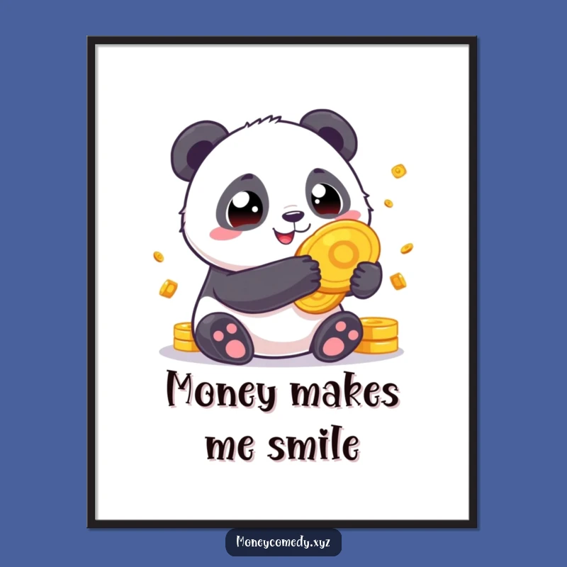 Funny Panda Fortune Poster - Chubby Panda Gold Coins Wall Art Wealth Gift