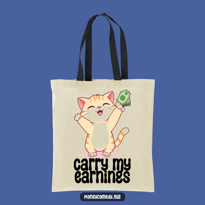 Funny Cat Money Tote Bag - Playful Feline Bills Cash Carryall Gift
