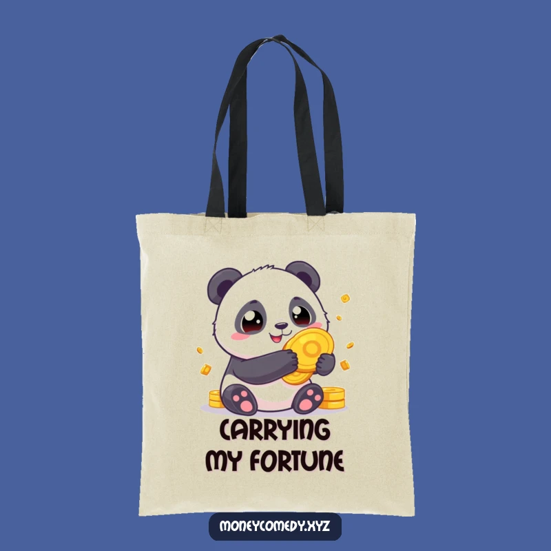 Funny Panda Fortune Tote Bag - Chubby Panda Gold Coins Carryall Gift